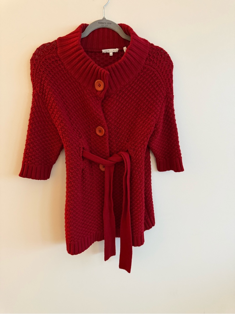 Vince Red Knit Belted Cardigan